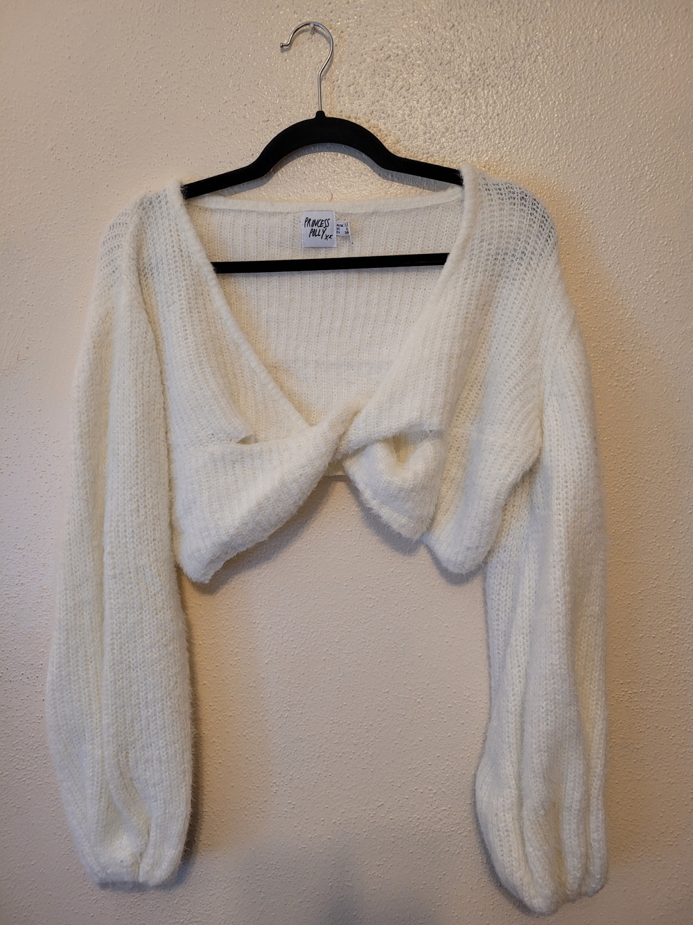 Princess Polly Henrik Fuzzy Twist Front Cropped Sweater White US 4